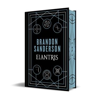 a book with a black cover. Elantris